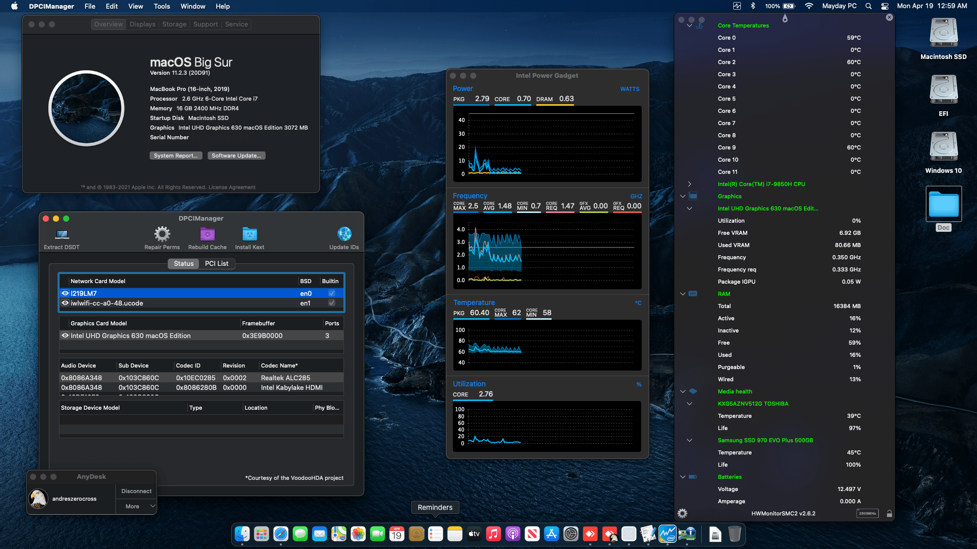 Success Hackintosh macOS Big Sur 11.2.3 Build 20D91 in HP ZBook 17 G6